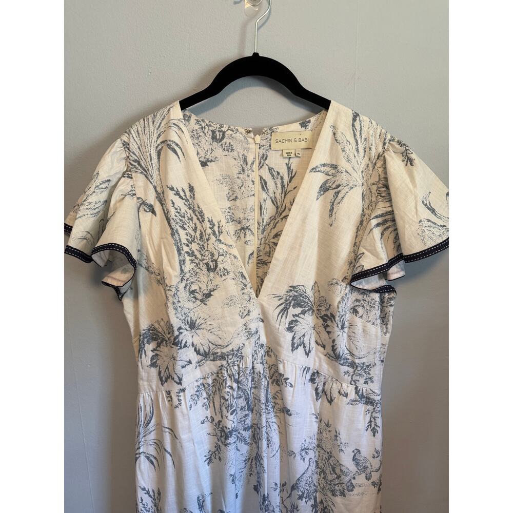 Sachin & Babi Paloma Gray and Ivory Toile Print Dress size 14 100% Cotton - Picture 3 of 13